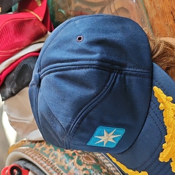 Vintage LION WEAR Military Cap Blue Yellow Embroidered Leaves 7 PT White Star - Picture 4 of 10